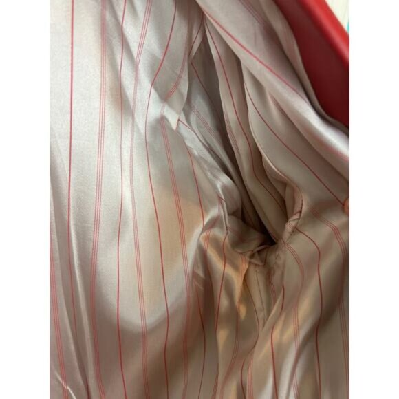 G-III Medium Red Leather Oversized 80s Shoulder Pad Button Closure Long Jacket - Picture 5 of 11